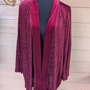 Isaac Mizrahi Red Velvet Burnout Leopard Print Cardigan